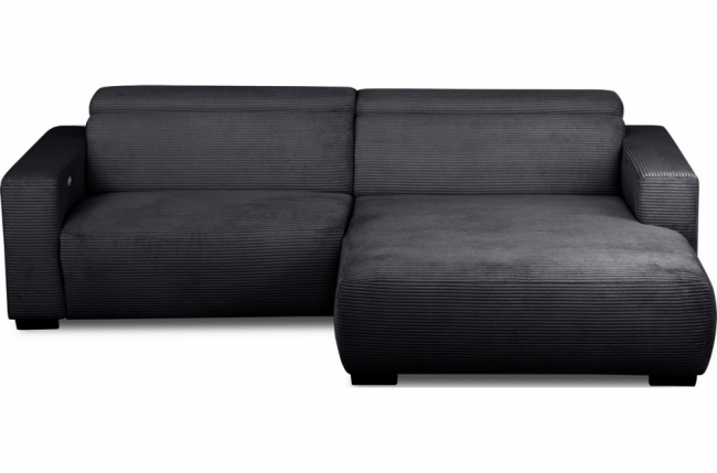 canapé d'angle avec relax électrique en velours cotelé revano, noir, angle droit