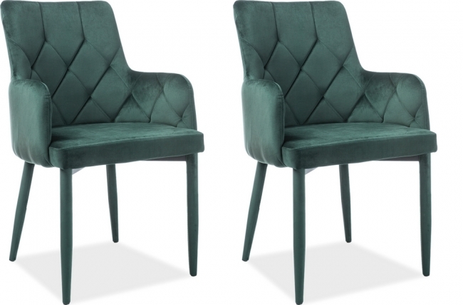 lot de 2 chaises rica en tissu velours de qualité, couleur vert