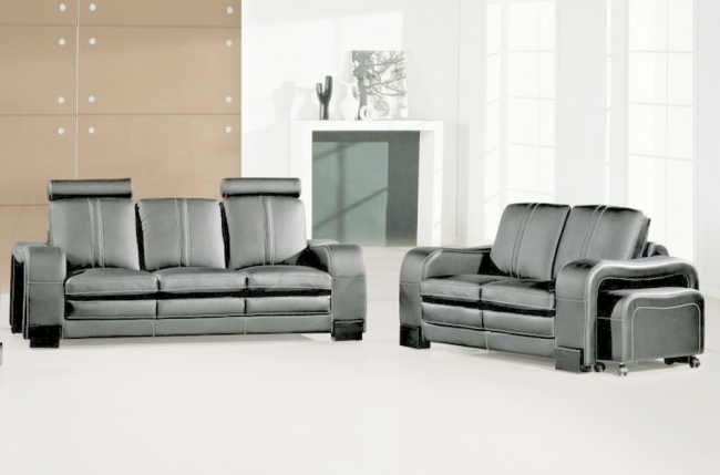 ensemble composé d'un canapé 3 places et d'un canapé 2 places cuir luxe italien, avec un pouf repose pied offert, rosso, gris foncé