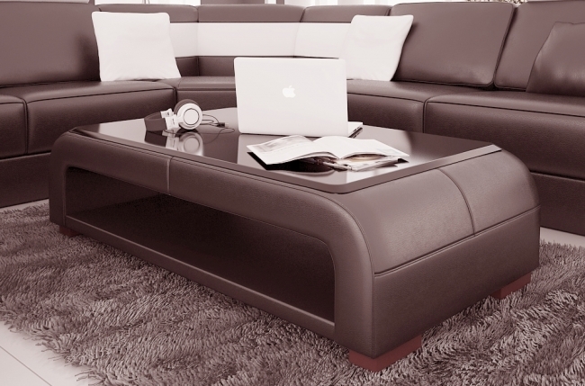 table basse rosy design en simili cuir chocolat n°505