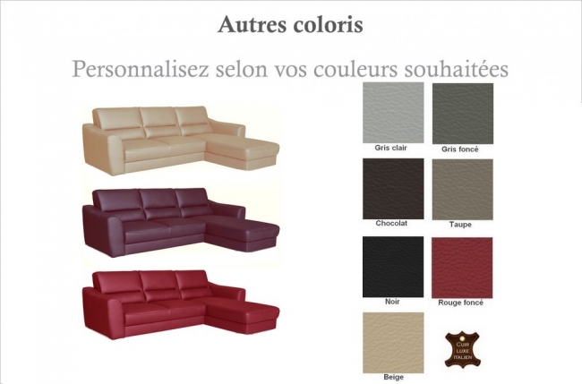 canapé d'angle convertible en cuir italien de luxe 5 places santorin, avec coffre, couleur personnalisée, angle droit