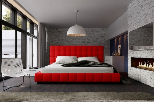 lit design en cuir italien de luxe silver, couleur rouge, 160x200
