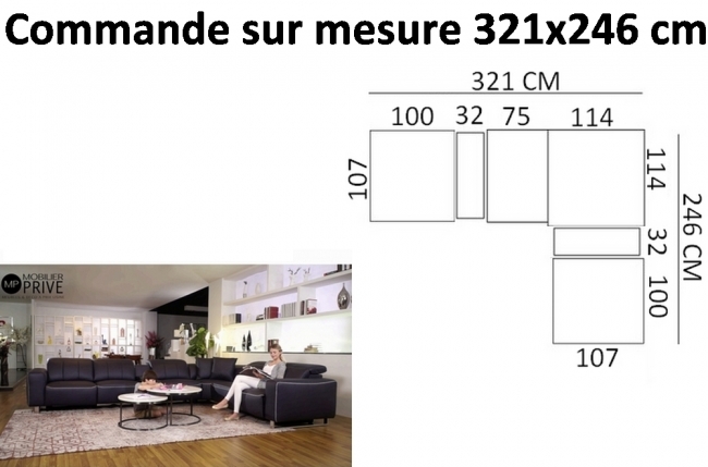 canapé d'angle relax fabrication speciale personnalisee sur mesure en cuir de buffle italien de luxe avec 2 relax électriques, monte carlo. dimension 321 sur 246 cm, couleur noire surpiqure gris foncé,  angle droit 
