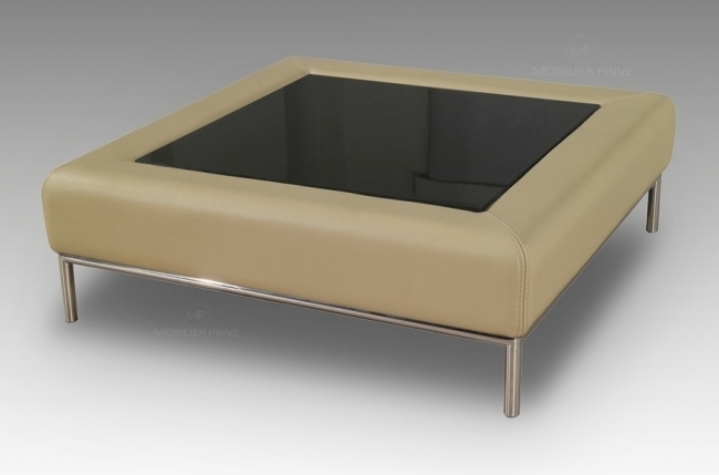 table basse en simili cuir italien paloma, beige