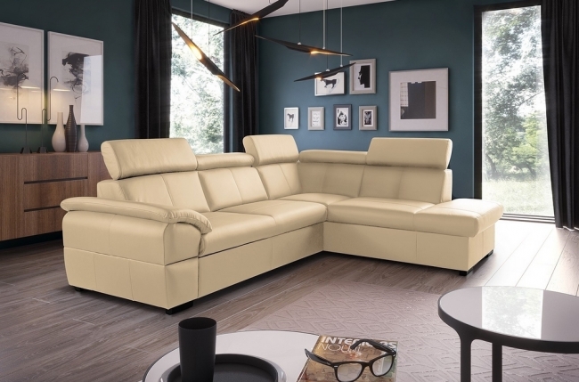 1er paiement de la commande: canapé d'angle convertible en cuir italien de luxe 5/6 places tony, avec coffre, beige, angle droit, 6x sans frais, total de la commande:  1888 euros