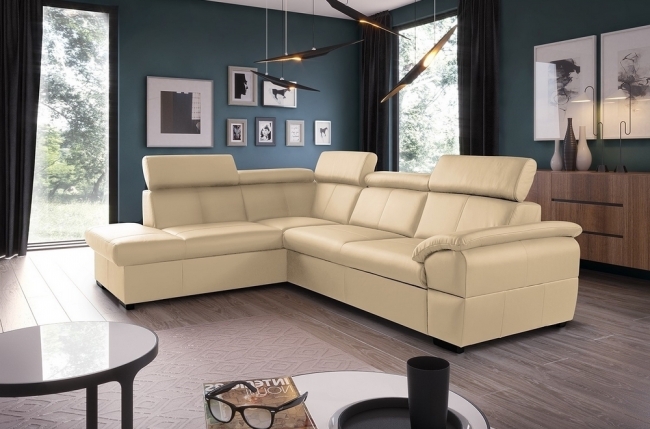 - canapé d'angle en cuir italien de luxe 5/6 places tonus, beige, angle gauche