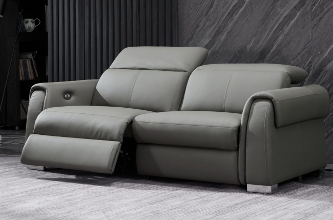canapé 3 places avec 2 relax électriques en cuir italien buffle toprelax, gris foncé