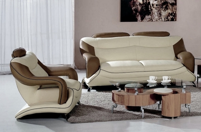 ensemble composé d'un canapé 3 places et d'un fauteuil en cuir prestige luxe italien vachette venesetti, villa, blanc 781 et marron 601 