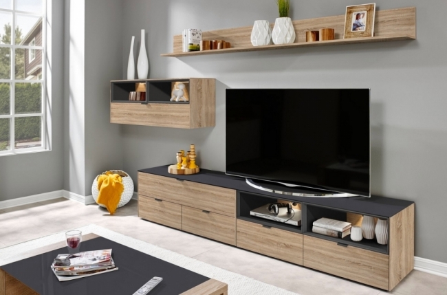 mur tv design finition chêne et anthracite, yansen