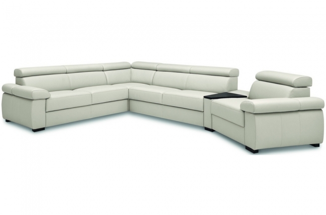 canapé d'angle convertible en 100% tout cuir italien de luxe 6/7 places zook, blanc cassé, angle gauche