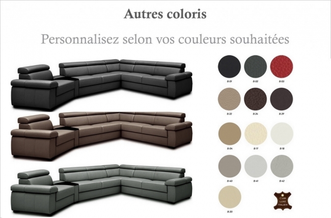 canapé d'angle convertible en 100% tout cuir italien de luxe 6/7 places zook, couleur personnalisée, angle droit