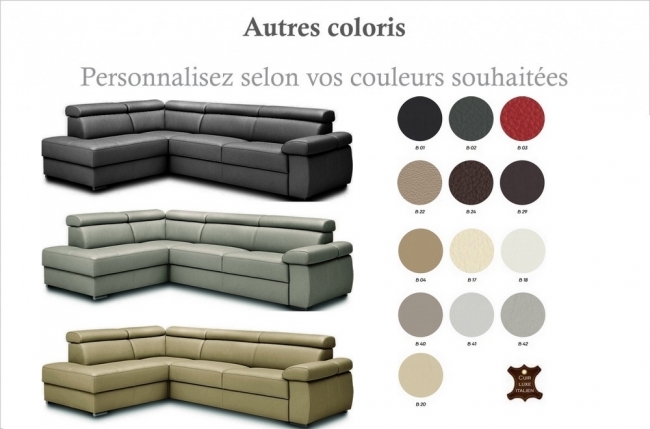 canapé d'angle convertible en 100% tout cuir italien de luxe 5 places zorini, couleur personnalisée, angle gauche