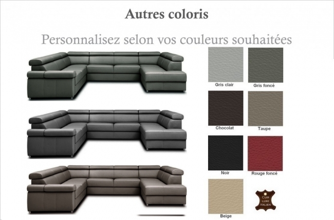 canapé d'angle convertible en 100% tout cuir italien de luxe 7/8 places zoxane, couleur personnalisée, angle gauche