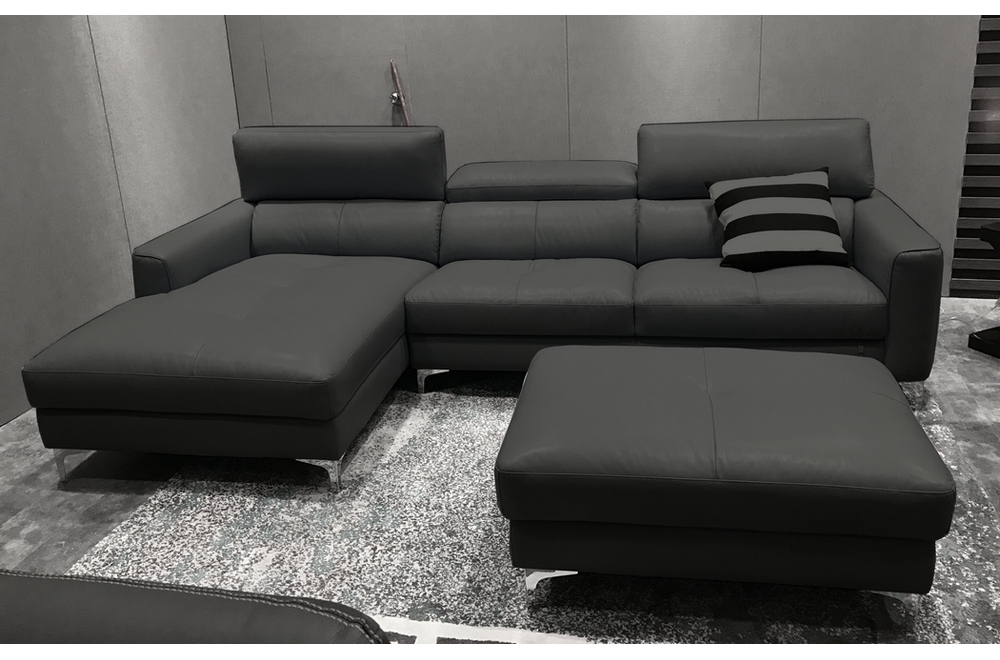 Canapé d'angle en cuir buffle italien de luxe 5 places armano, gris foncé, angle  gauche - Mobilier Privé