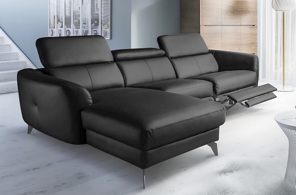 Canapé d'angle relax en cuir de luxe italien avec relax électrique