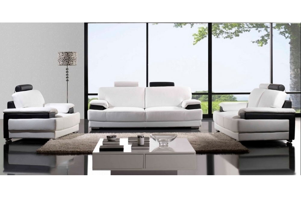 Ensemble capri, 3 pièces: canapé 3 places + 2 places + fauteuil en cuir  luxe haut de gamme italien vachette. blanc et noir - Mobilier Privé