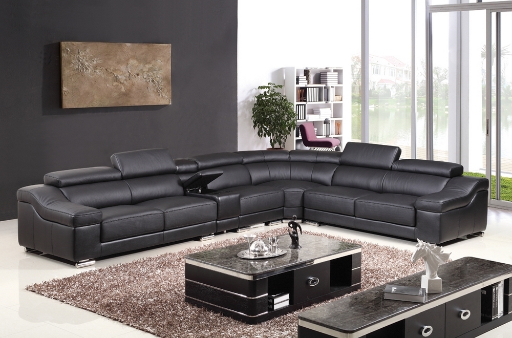 Canapé d'angle en cuir buffle italien de luxe 7 places londres, noir, angle droit - Mobilier Privé