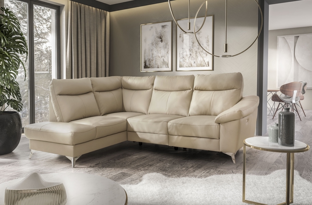 canapé d'angle en cuir italien de luxe 5 places luzini beige